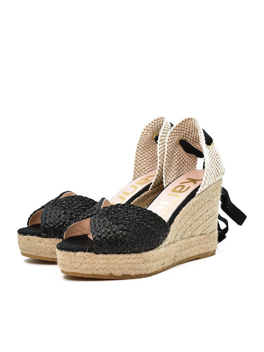 Women's Leather Platform Espadrilles Black