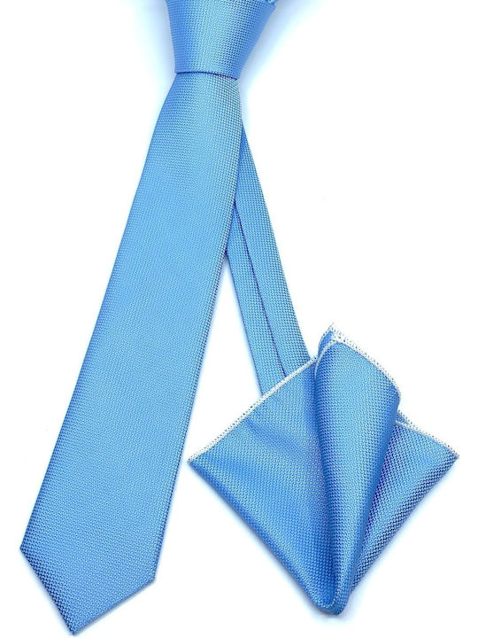 Legend Accessories Τυπου Oxford Σιελ Me Μαντηλακι Herren Krawatten Set Synthetisch Monochrom in Hellblau Farbe