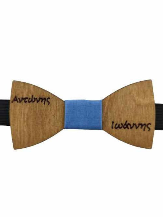 Мъжка дървена папийонка Special Edition Walnut Wormwood Blue Tie Bonjour Bebe "0001"