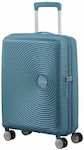 American Tourister Soundbox Spinner Expandable Cabin Travel Suitcase Hard Light Blue with 4 Wheels Height 55cm.