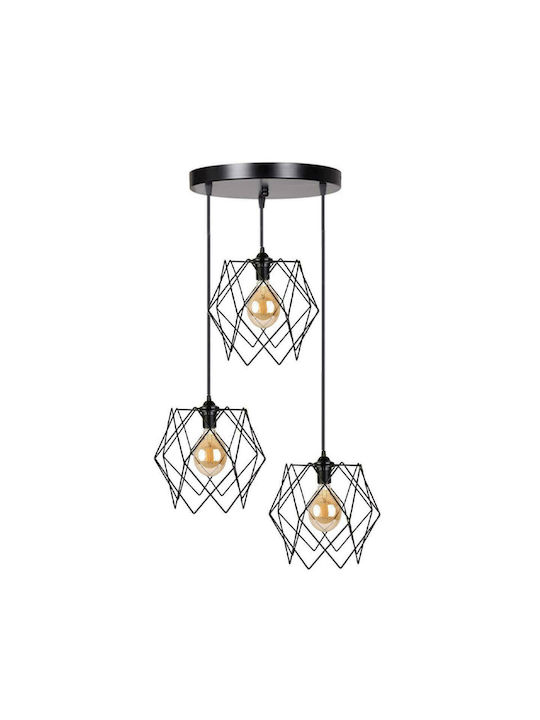 Pakketo PWL-1037 Pendant Light Three-Light Grid for Socket E27 Black