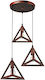 GloboStar Triangle Μοντέρνο Κρεμαστό Φωτιστικό Τρίφωτο Πλέγμα με Ντουί E27 σε Χάλκινο Χρώμα