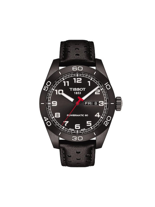 Tissot Powermatic 80 Automatic Watch with Leather Strap Black