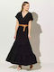 Forel Sommer Maxi Kleid Wickel Schwarz