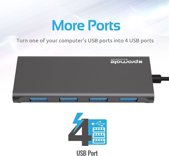 Promate SyncHub-C4 Hub 4 Θυρών USB 3.2 με σύνδεση USB-C Γκρι
