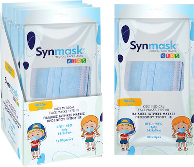 Syndesmos SynMask Kids Mască de protecție De unică folosință Tip IIR Chirurgical pentru copii Albastru 5x10buc