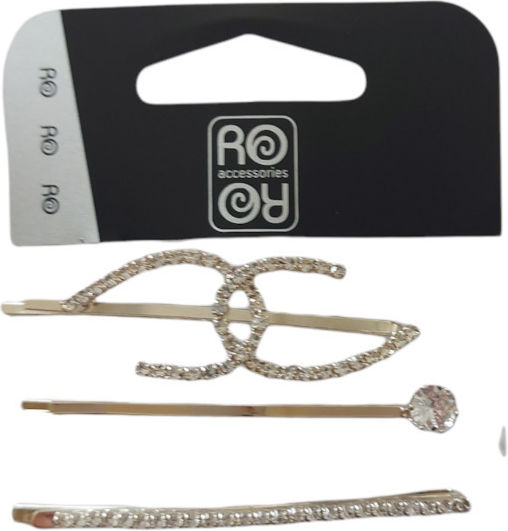 Ro-Ro Accessories Διακοσμητικά Τσιμπιδάκια Μαλλιών Ασημί με Στρας 3τμχ