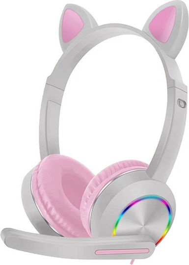 AKZ-020 Ασύρματα / Ενσύρματα Παιδικά Over Ear Ακουστικά Λευκά / Ροζ