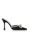 Satin Mules with Thin High Heel in Black Color