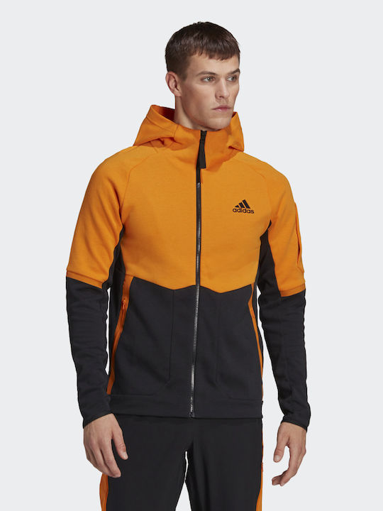 Adidas Designed For Gameday Ανδρική Ζακέτα με Φερμουάρ και Κουκούλα Bright Orange