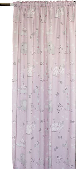 Decocraft Kinder Vorhang Animals mit Borte Pink 03-403-00212 140x270cm