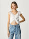 Pepe Jeans Damen Sommerliches Crop Top Baumwolle Ärmellos Weiß