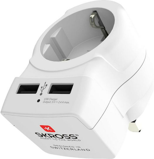 Skross Αντάπτορας Πρίζας σε Αγγλίας με 2 Θύρες USB