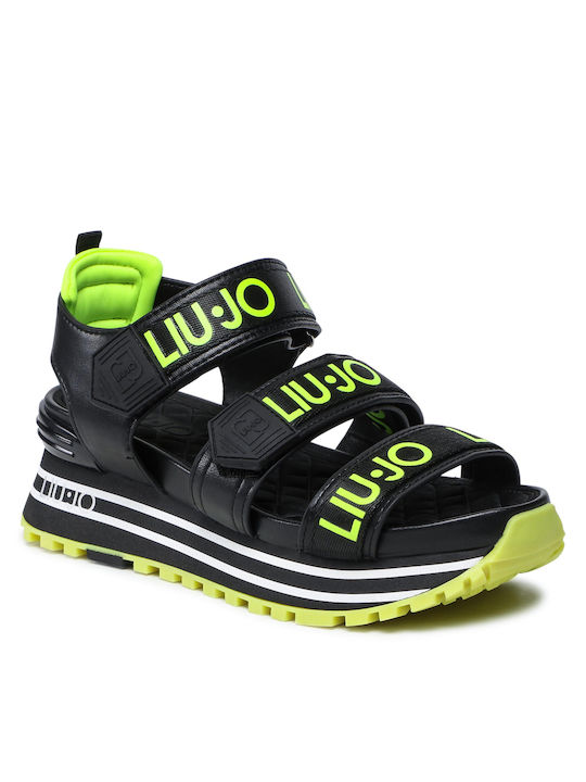 Liu Jo Maxi Wonder Sandal 7 Δερμάτινα Γυναικεία Σανδάλια Sporty Black/Yellow