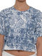 Russell Athletic pentru Femei de Vară Crop Top cu Mâneci Scurte Floral Indigo