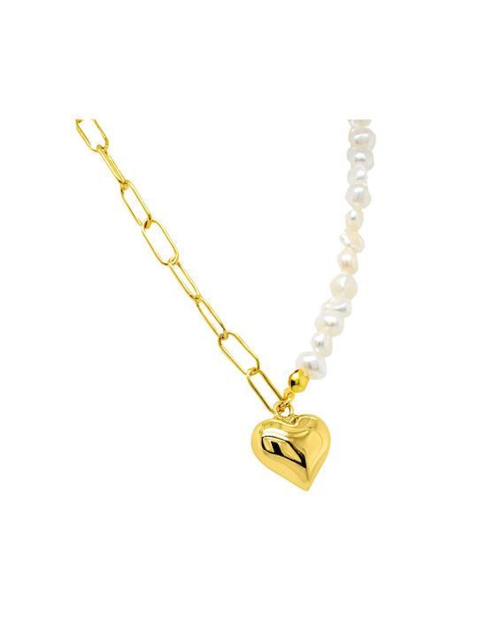 Silver plated gold plated heart necklace with pearls