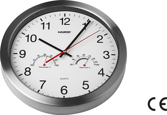 Maurer Ρολόι Τοίχου Μεταλλικό Ασημί Ø30cm
