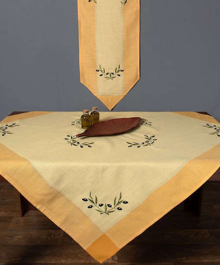 Silk Fashion Ράνερ με Κέντημα Bg23a Κίτρινο με Μαύρη Ελιά 45x220εκ.