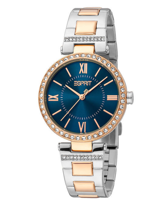 Esprit Nyla Γυναικείο Ρολόι 32mm Μπαταρίας με Μεταλλικό Μπρασελέ Ασημί/Χρυσό