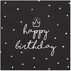 Party Napkins Triple Happy Birthday with White Print Black 33x33cm. 20pcs