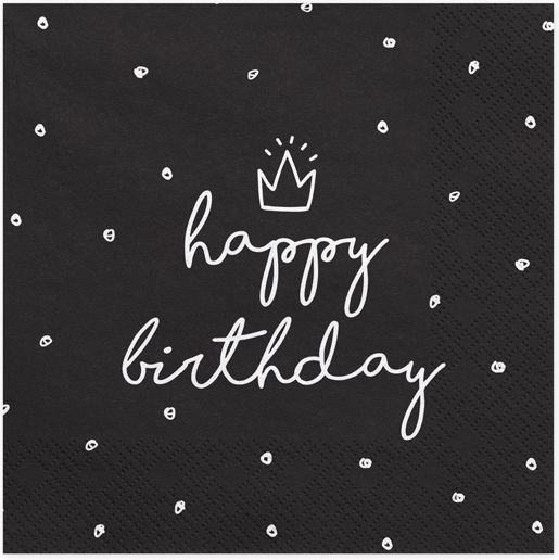 Happy Birthday Τριπλές Χαρτοπετσέτες Μαύρες 33x33εκ. 20τμχ