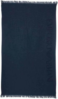 Emporio Armani Beach Towel Cotton Blue Navy with Fringes 170x100cm.