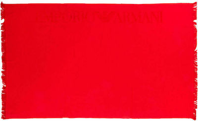 Emporio Armani Beach Towel Cotton Red with Fringes 170x100cm.