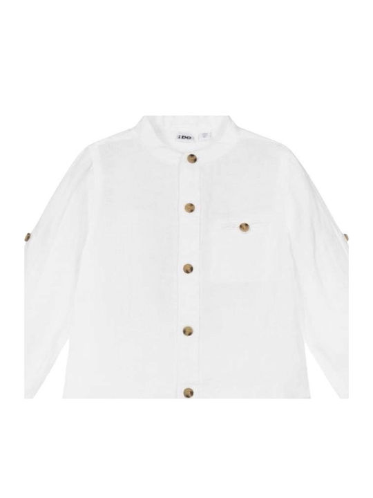 Kids One Color Shirt Long Sleeve Linen White