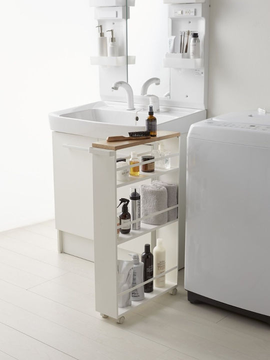 Yamazaki Floor Bathroom Shelf Metallic with 3 Shelves 47.5x13x80.5cm White