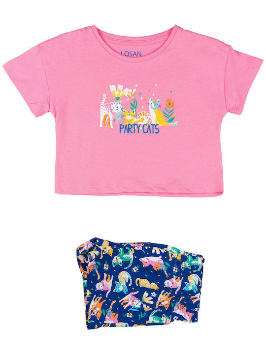 Set De Îmbrăcăminte Pentru Copii Cu Pantaloni Scurți Vară 2 Bucăți Roze