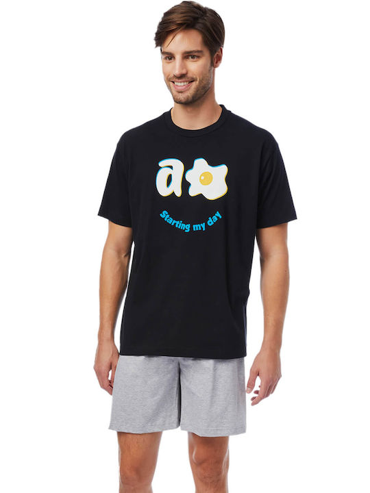 Minerva Starting My Day Men's Summer Pajamas Set Black
