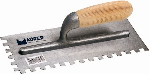 Maurer Metallic Tile Spatula Serrated 280x120mm with Wooden Handle with Tooth 10x10mm 87432
