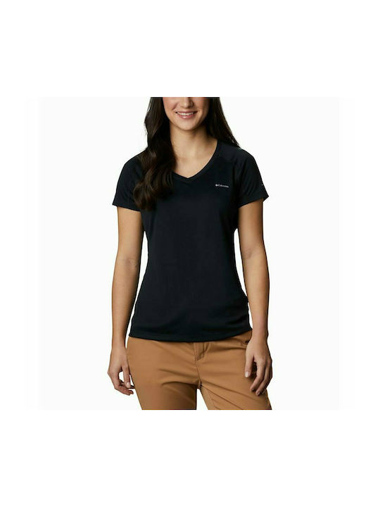 Columbia Damen T-Shirt mit V-Ausschnitt Schwarz