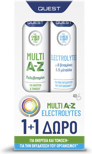 Quest Once A day Multi A-Z Multivitamină pentru Energie & Întărirea Sistemului Imunitar Multigusturi 2 x 20 comprimate efervescente