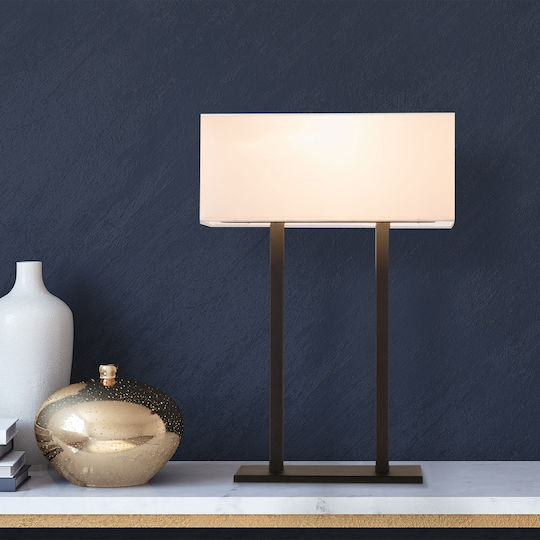 Opviq Metal Table Lamp for Socket E27 with White Shade and Black Base