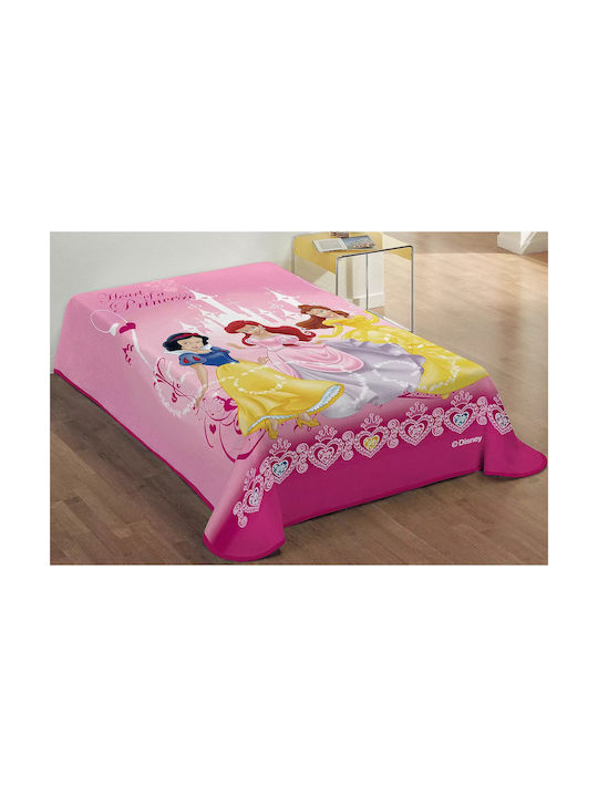 Disney Κουβέρτα Βελουτέ Princess Ροζ 160x220εκ.