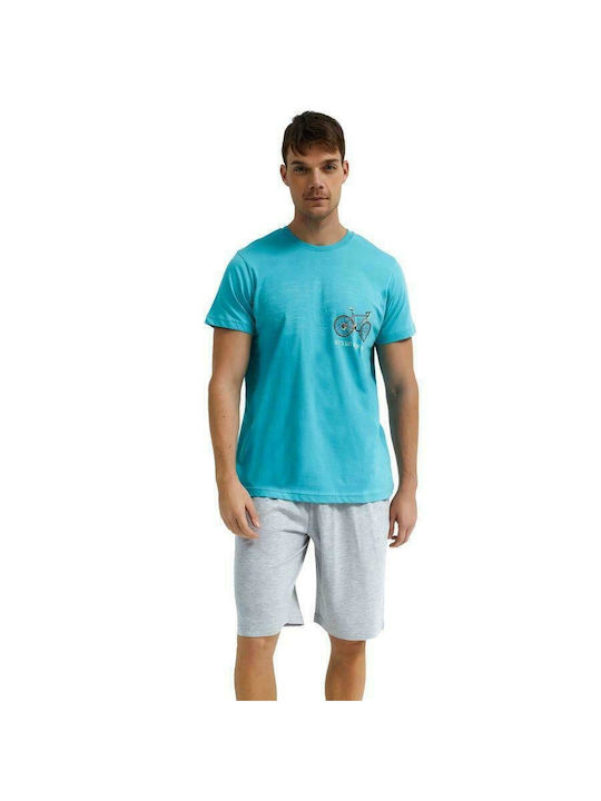 Roly Poly Men's Summer Cotton Pajamas Set Light Blue