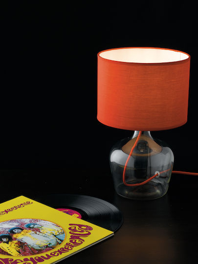 Fan Europe Hendrix Glass Table Lamp for E27 Socket with Orange Shade and Transparent Base