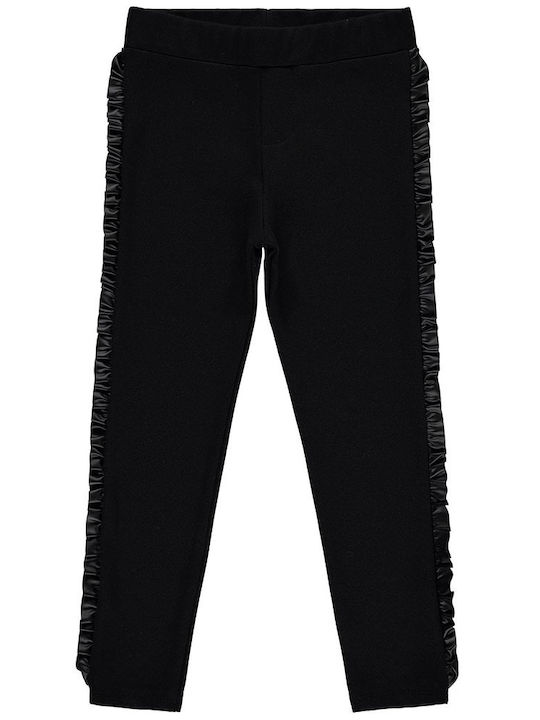 Children's leggings with leather ruffle on the side black for girls (6-10 years old)