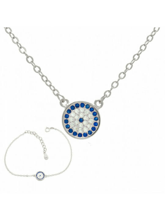 Silver 925 FINAIA Eye Necklace/Bracelet Set | Bijou Box®