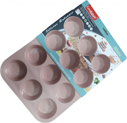 Cookstyle Formă de Patiserie pentru Cupcakes/Muffins din Silicon 12 Locuri Pink 1buc