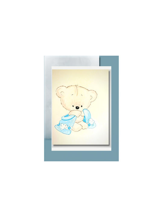 Handmade wooden frame light blue teddy bear 45x30cm