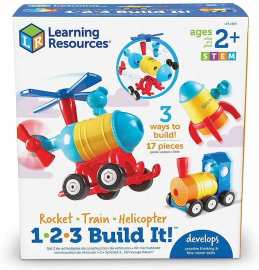 Learning Resources 1-2-3 Build It! Rocket-Train-Helicopter STEM Образователна Игра Образователни за Над 2 години Години