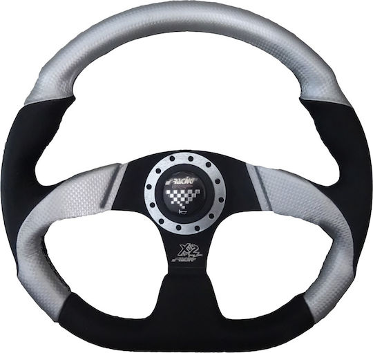 Simoni Racing Autolenkrad Χ2 Leder Silber/Schwarz