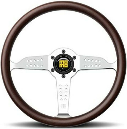 Momo Autolenkrad Super Grand Prix Holz Drei-Speichen mit Durchmesser 35cm Silber/Braun