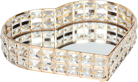 Keskor Διακοσμητικός Δίσκος Metallisch Herz Rechteckig mit Spiegel Gold 30x27x7cm 1Stück