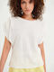 Funky Buddha Women's Summer Blouse Linen Short Sleeve Off White