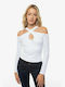 Guess Women's Blouse Off-Shoulder Long Sleeve Pure White