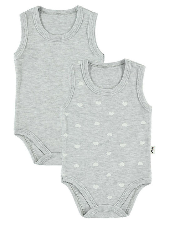 Baby set of sleeveless bodysuits 'hearts' grey for girls (1-24 months) 2pcs