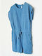 One-piece Jumpsuit Shorts in Cotton Gauze Goffered Blue